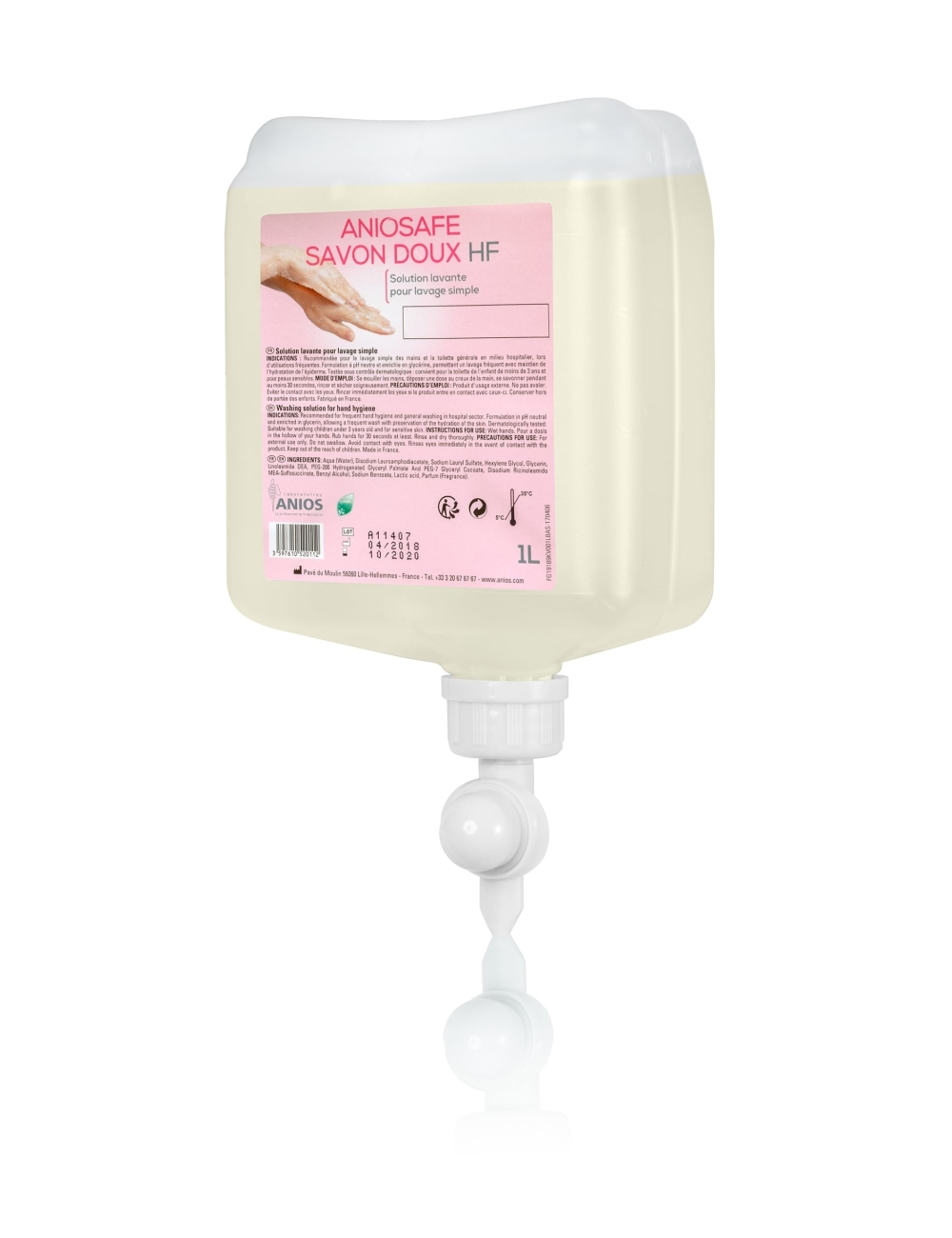 Solution lavante mains aniosafe savon doux hf anios 1l - Anios
