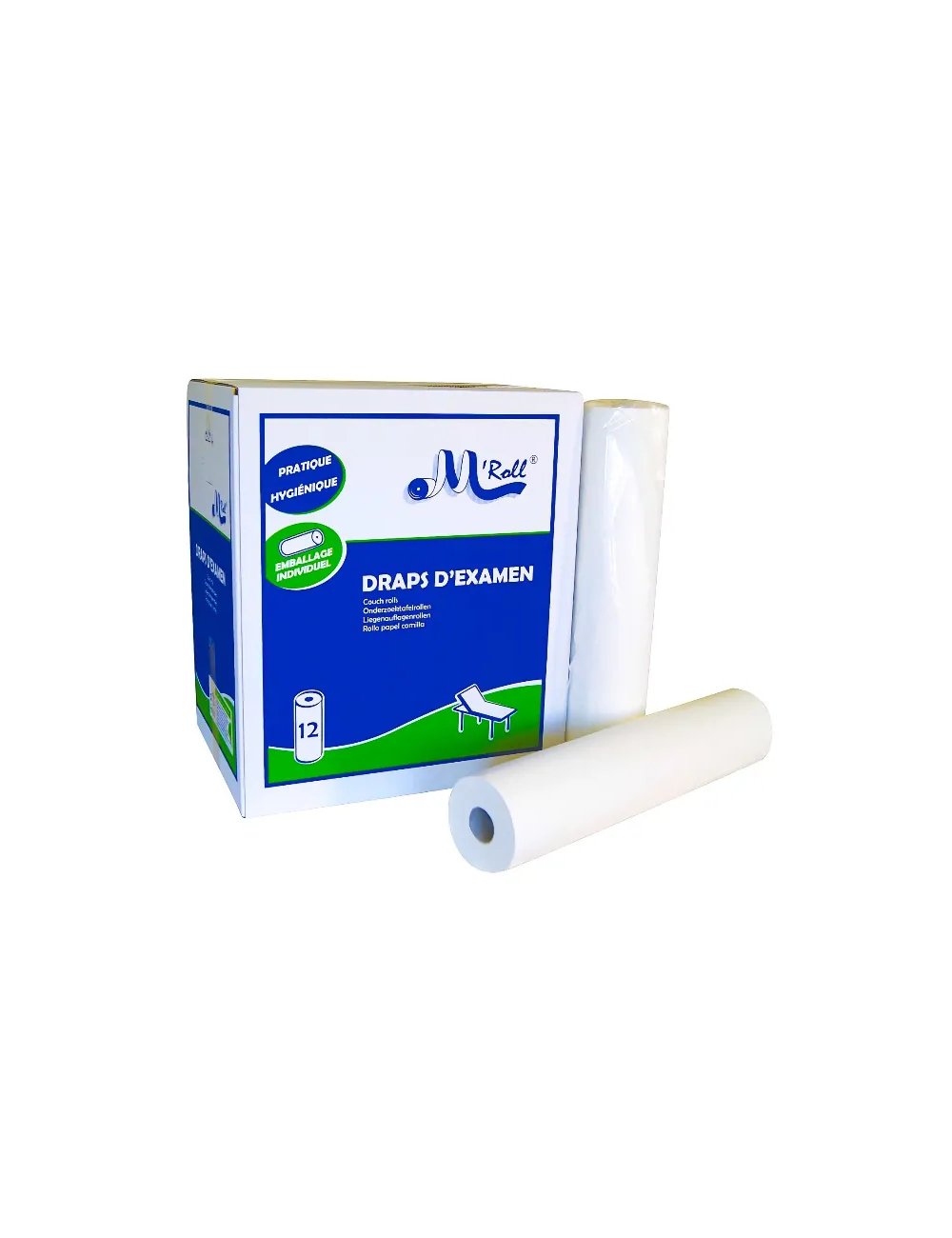 150 draps d'examen 50x35cm lisse en pure ouate (12 rouleaux) - 