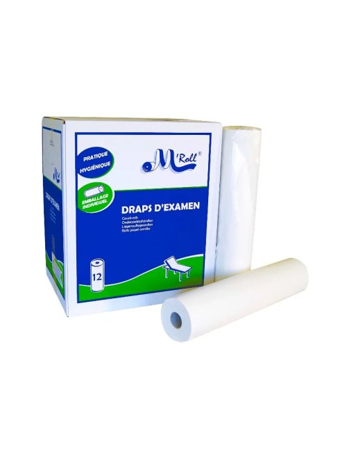 Draps d'examen 50x35cm lisse en pure ouate (12 rouleaux de 150 draps)